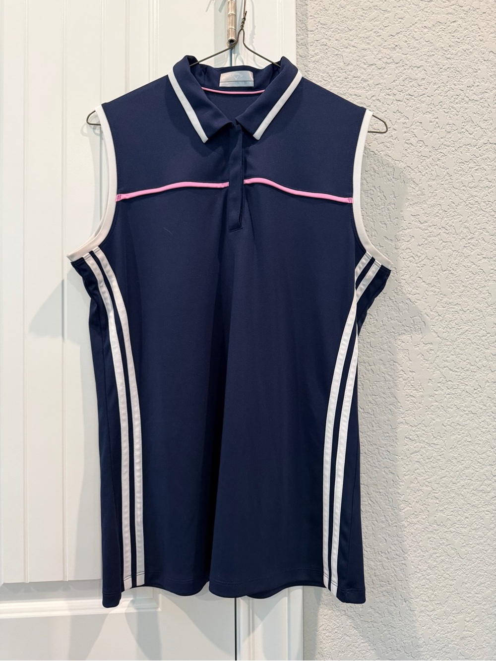 Callaway Navy Sleeveless Polo Tank with Pink Piping